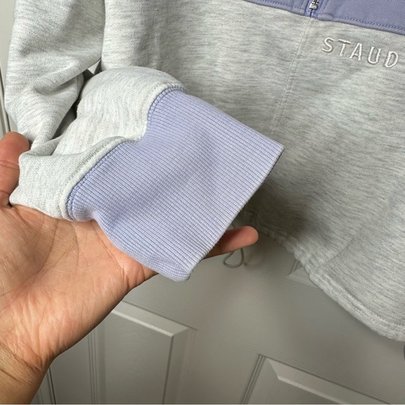 Staud Alys colorblock cotton-blend half-zip sweatshirt Heather Grey Size Medium - Picture 8 of 16